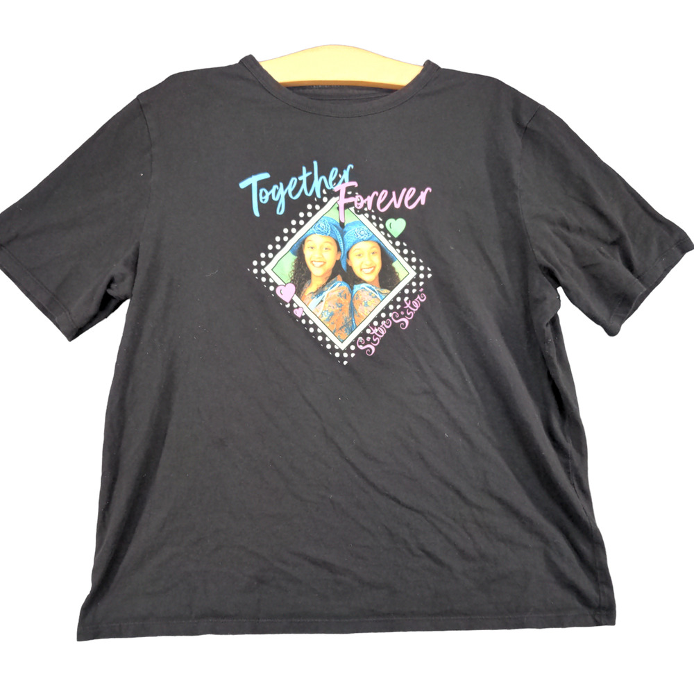 Sister Sister Together Forever Graphic T-Shirt Womens Large Short Sleeve Black